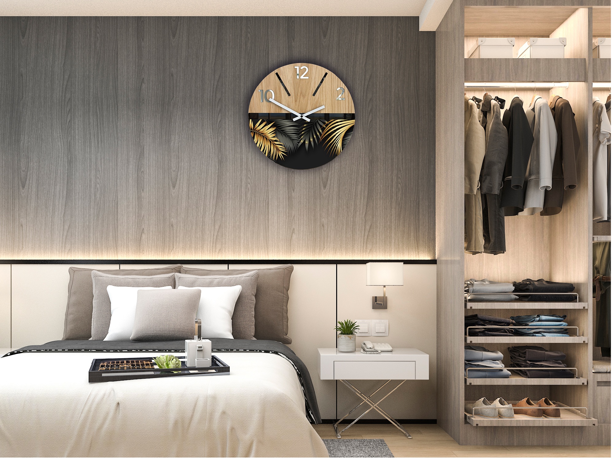 levélmintás fa falióra