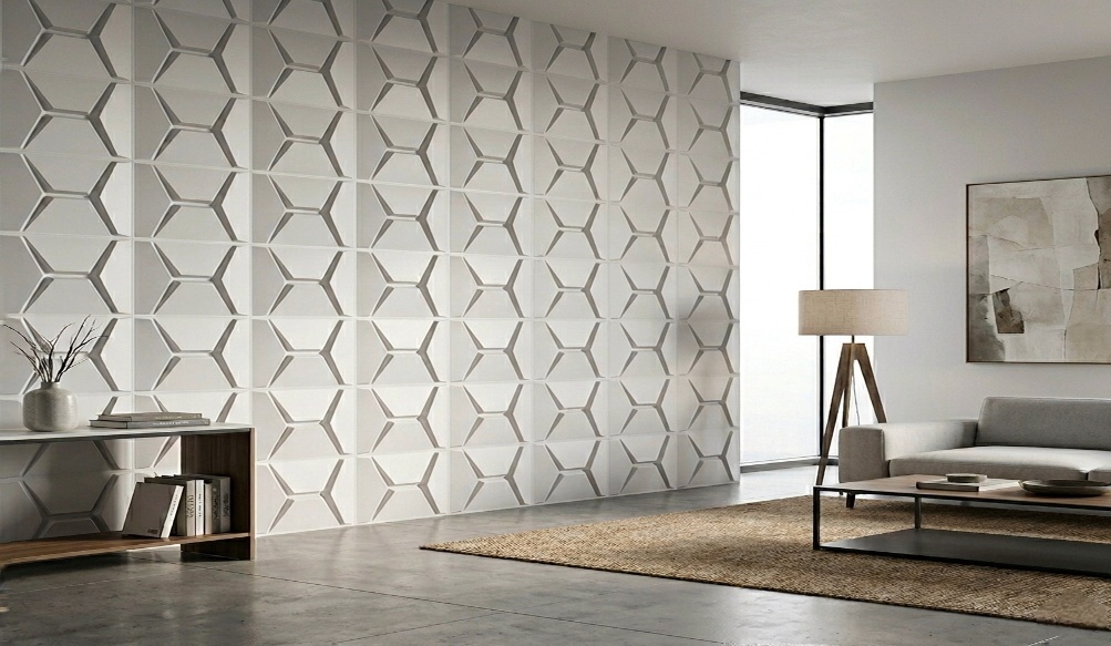 hexagon falburkoló panel fehér pvc nappali