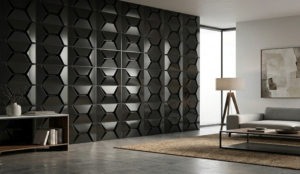 hexagon falburkoló panel fekete pvc nappali