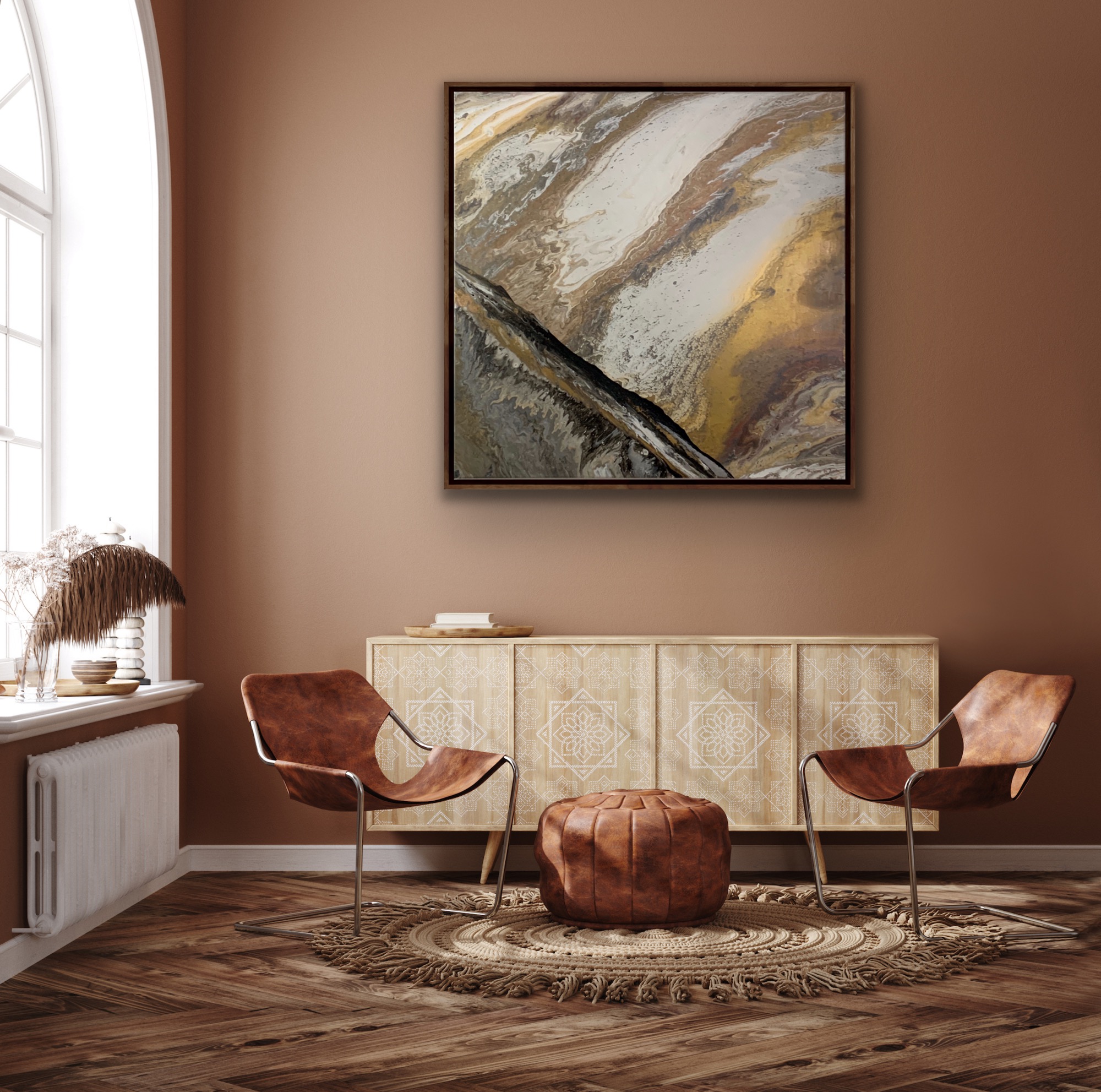 absztrakt bézs kézzel festett vászonkép