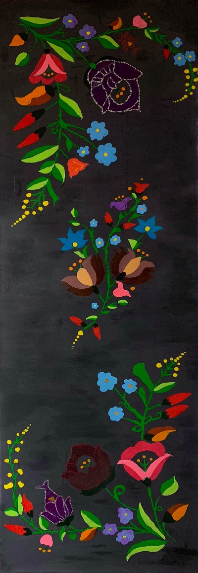 szürke alapon színes virágfestmény