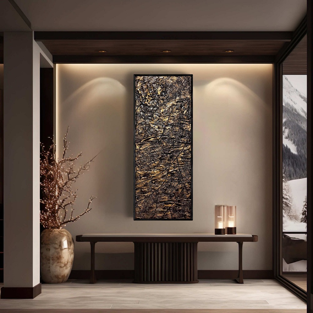 Zenit Nero Aurum Kőhatású Gipsz Struktúrált falikép 120x40cm nappali