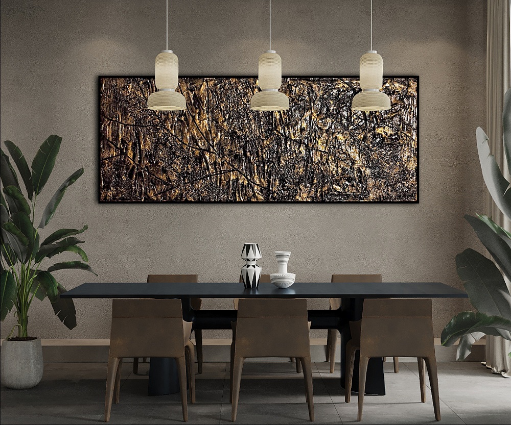 Zenit Nero Aurum Kőhatású Gipsz Struktúrált falikép 120x40cm